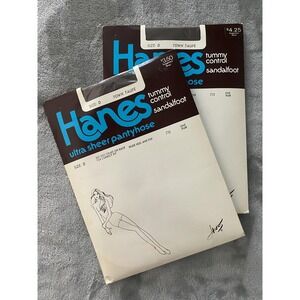 VTG Hanes Pantyhose Womens D Town Taupe Ultra Sheer Tummy Control 2 Pair Lot NOS